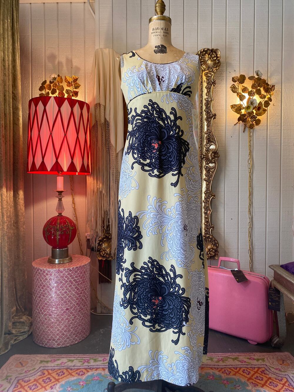 vintage 1970s Malihini hawaiian maxi dress, mum print, mod tike, 70s fashion, xs